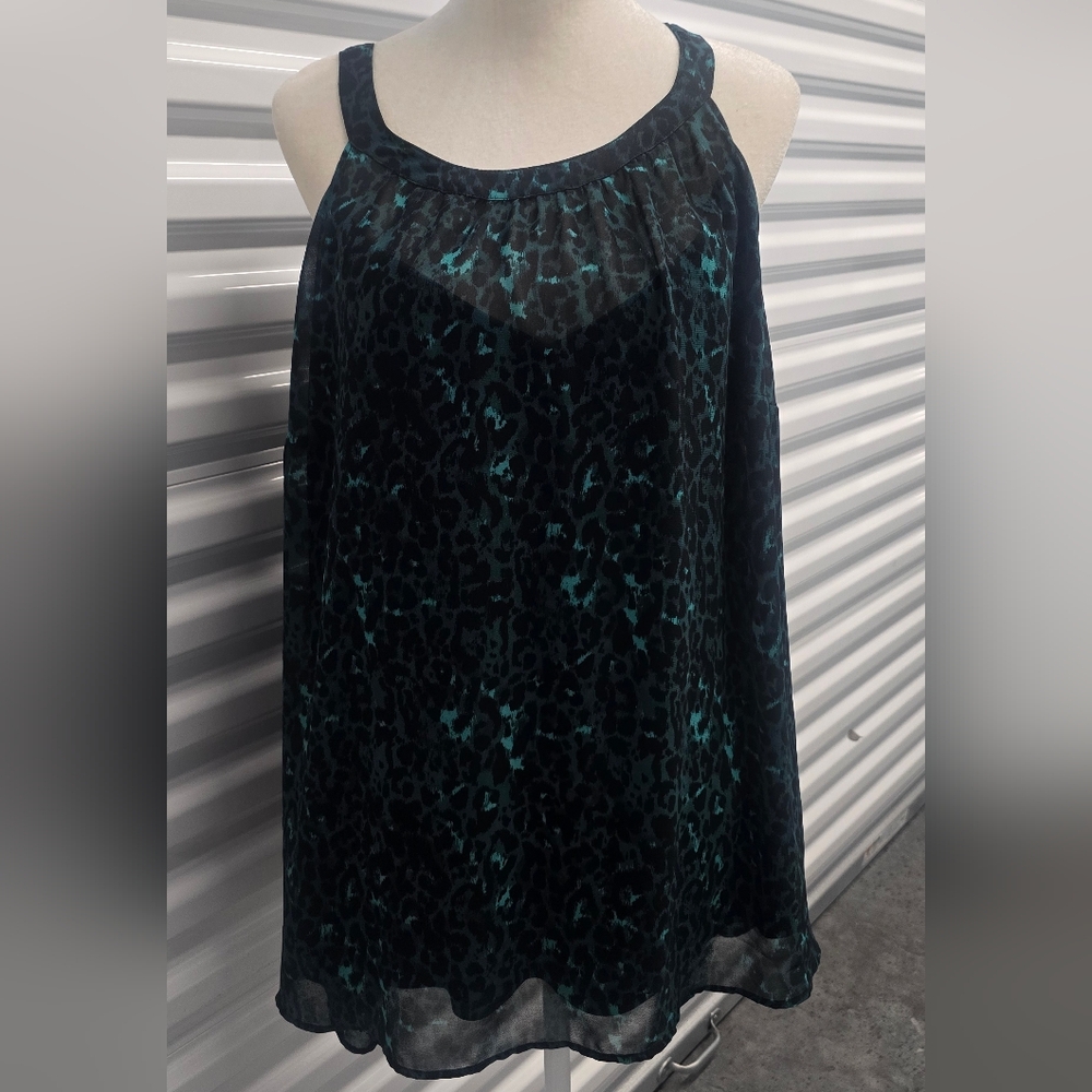 Torrid Black and Teal Leopard Print Blouse
